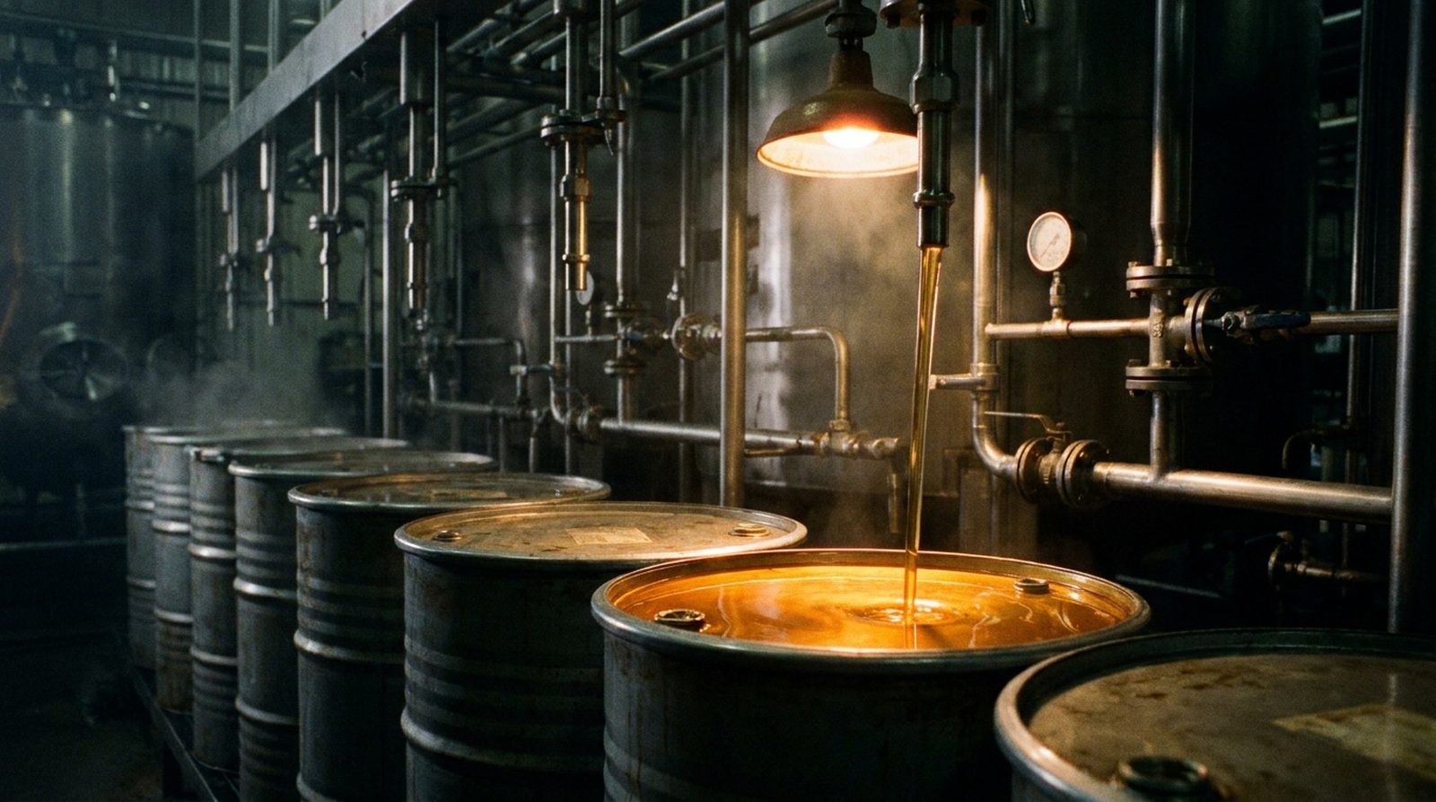 Drums of base oil ready for dispatch