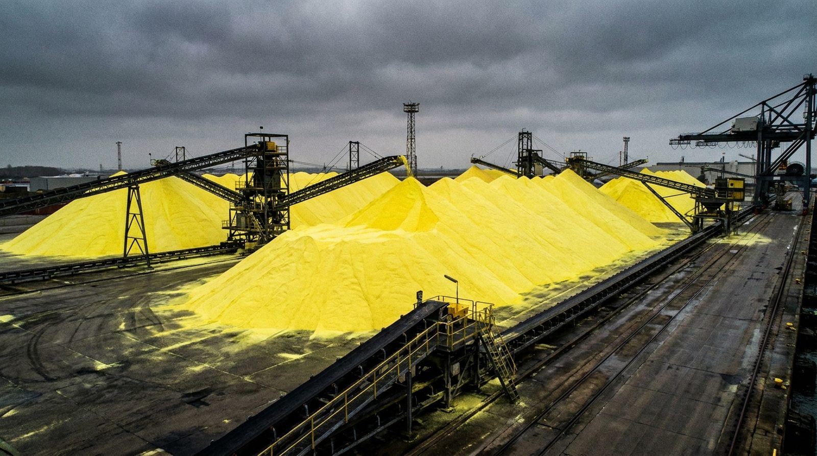 Sulfur stockpile at storage yard